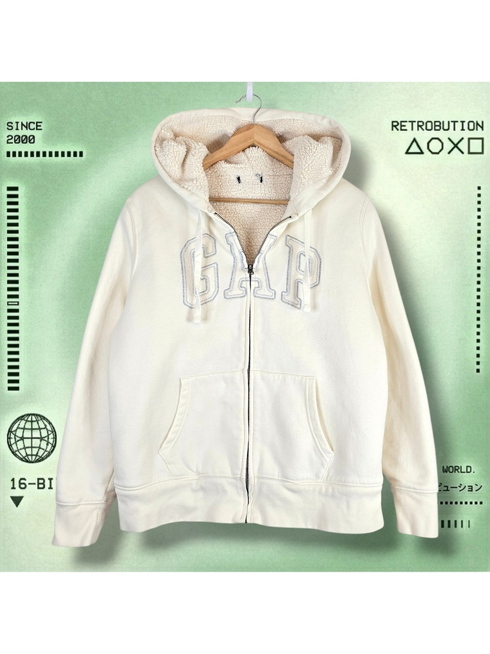 Y2K Gap Fleece Lined Zip Up Hoodie Sweatshirt White Size XL